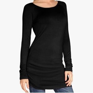 Black Long Sleeve Tunic Top Womens Gathered Maternity Thin Material